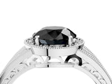 White gold Fancy Black Round Cut Halo Diamond Split Shank Ring with Prong Setting_4