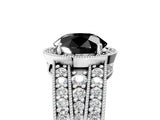 White gold Fancy Black Round Cut Halo Diamond Split Shank Ring with Prong Setting_5