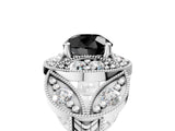 White gold Fancy Black Round Cut Halo Milgrain Diamond Engagement Ring with Leaf Band and Four-Prong Setting_5