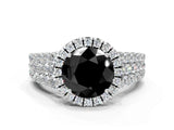 White gold Fancy Black Round Cut Halo Pavé Diamond Engagement Ring with Split Shank and Four-Prong Setting_3