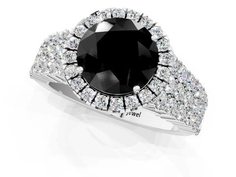 White gold Fancy Black Round Cut Halo Pavé Diamond Engagement Ring with Split Shank and Four-Prong Setting_4
