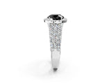White gold Fancy Black Round Cut Halo Pavé Diamond Engagement Ring with Split Shank and Four-Prong Setting_5