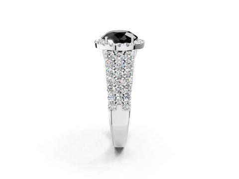 White gold Fancy Black Round Cut Halo Pavé Diamond Engagement Ring with Split Shank and Four-Prong Setting_5