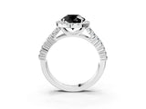 White gold Fancy Black Round Cut Halo Pavé Diamond Engagement Ring with Split Shank and Four-Prong Setting_6