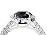 White gold Fancy Black Round Cut Halo Pavé Diamond Engagement Ring with Split Shank and Four-Prong Setting_7