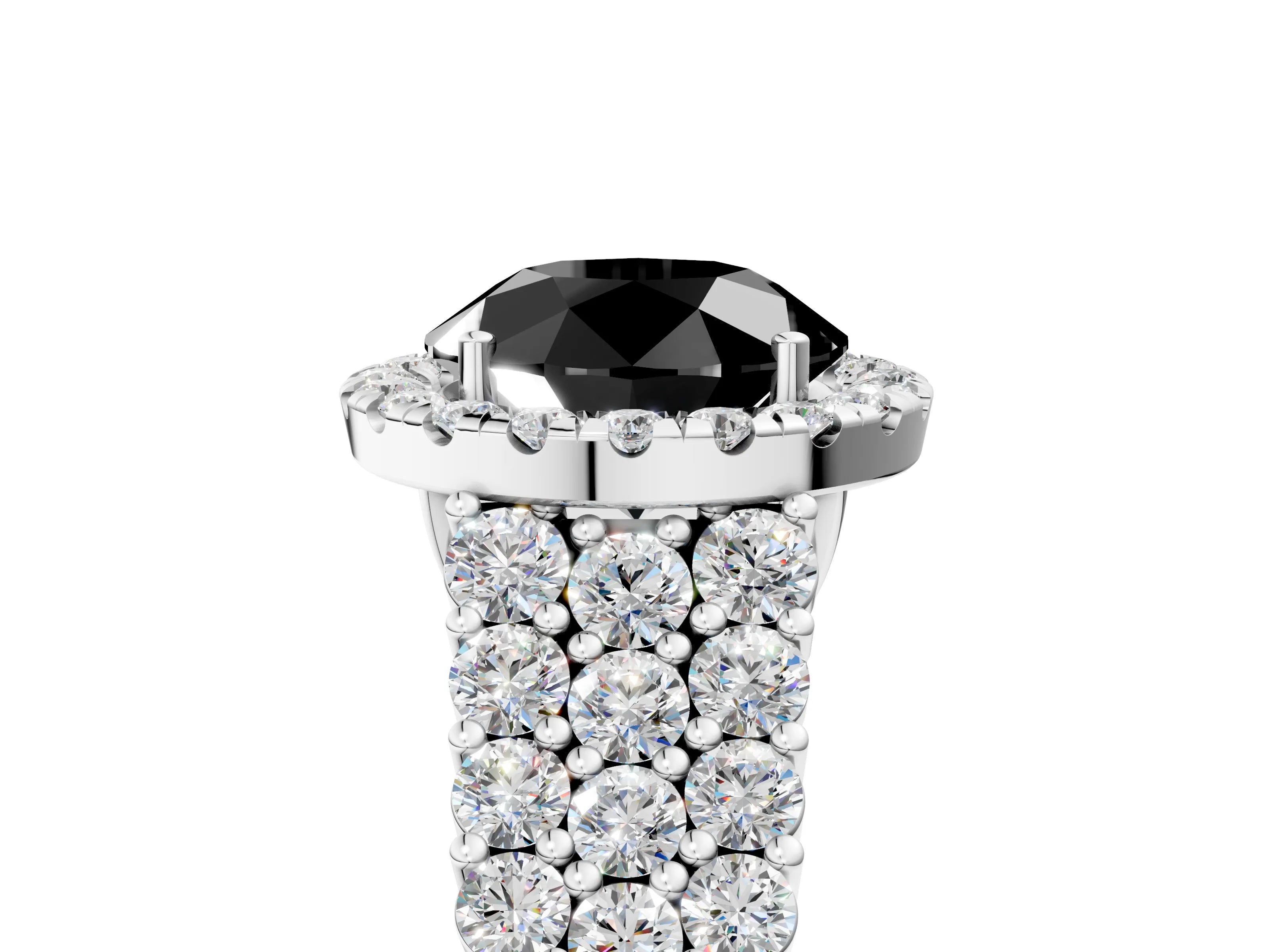 White gold Fancy Black Round Cut Halo Pavé Diamond Engagement Ring with Split Shank and Four-Prong Setting_8