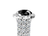 White gold Fancy Black Round Cut Halo Pavé Diamond Engagement Ring with Split Shank and Four-Prong Setting_8