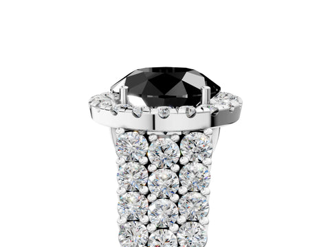 White gold Fancy Black Round Cut Halo Pavé Diamond Engagement Ring with Split Shank and Four-Prong Setting_8