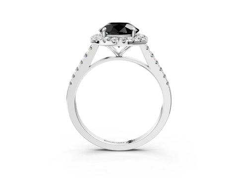 White gold Fancy Black Round Cut Halo Pave Diamond Engagement Ring with Four-Prong Setting_3