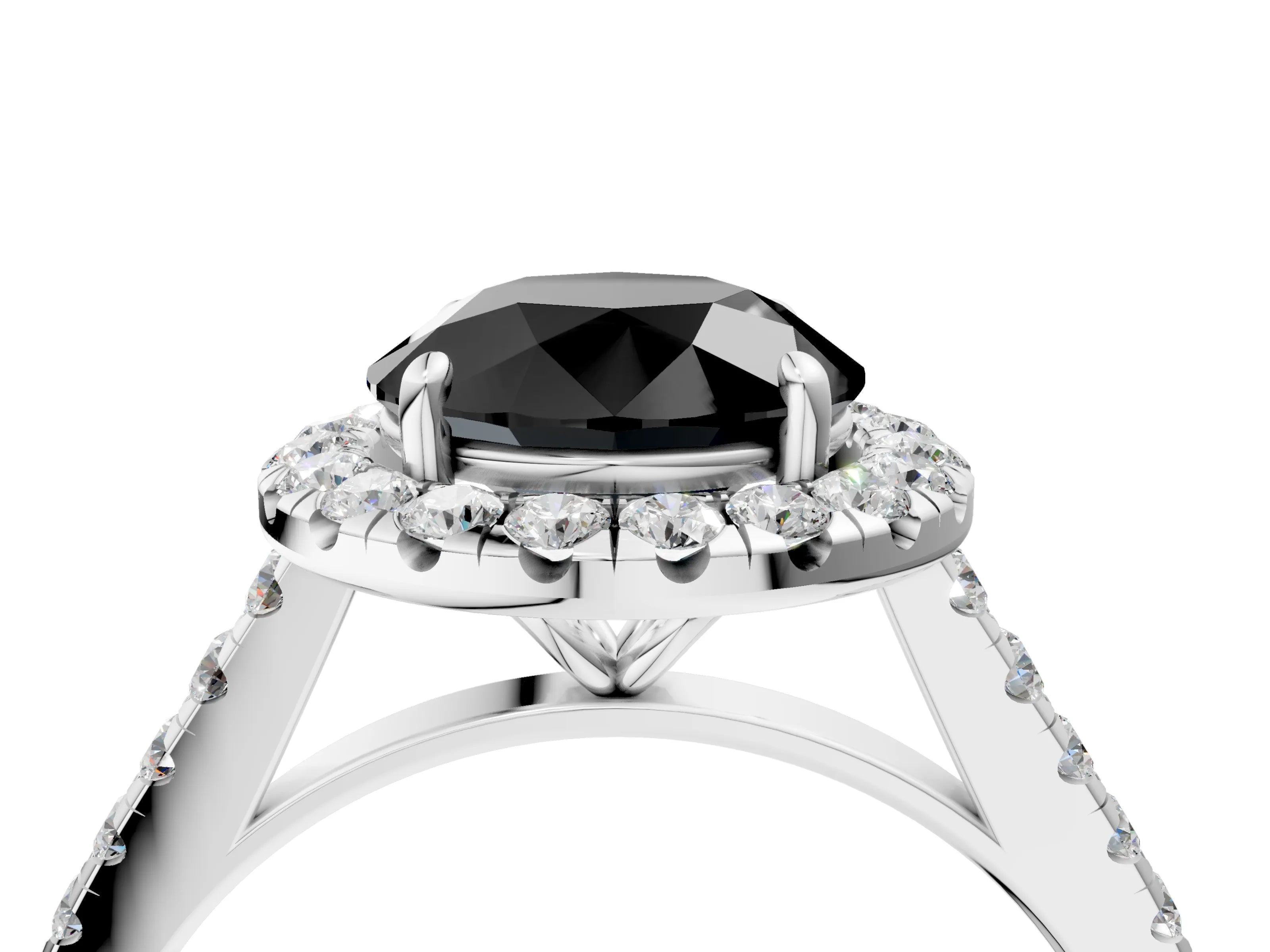 White gold Fancy Black Round Cut Halo Pave Diamond Engagement Ring with Four-Prong Setting_4