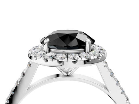 White gold Fancy Black Round Cut Halo Pave Diamond Engagement Ring with Four-Prong Setting_4