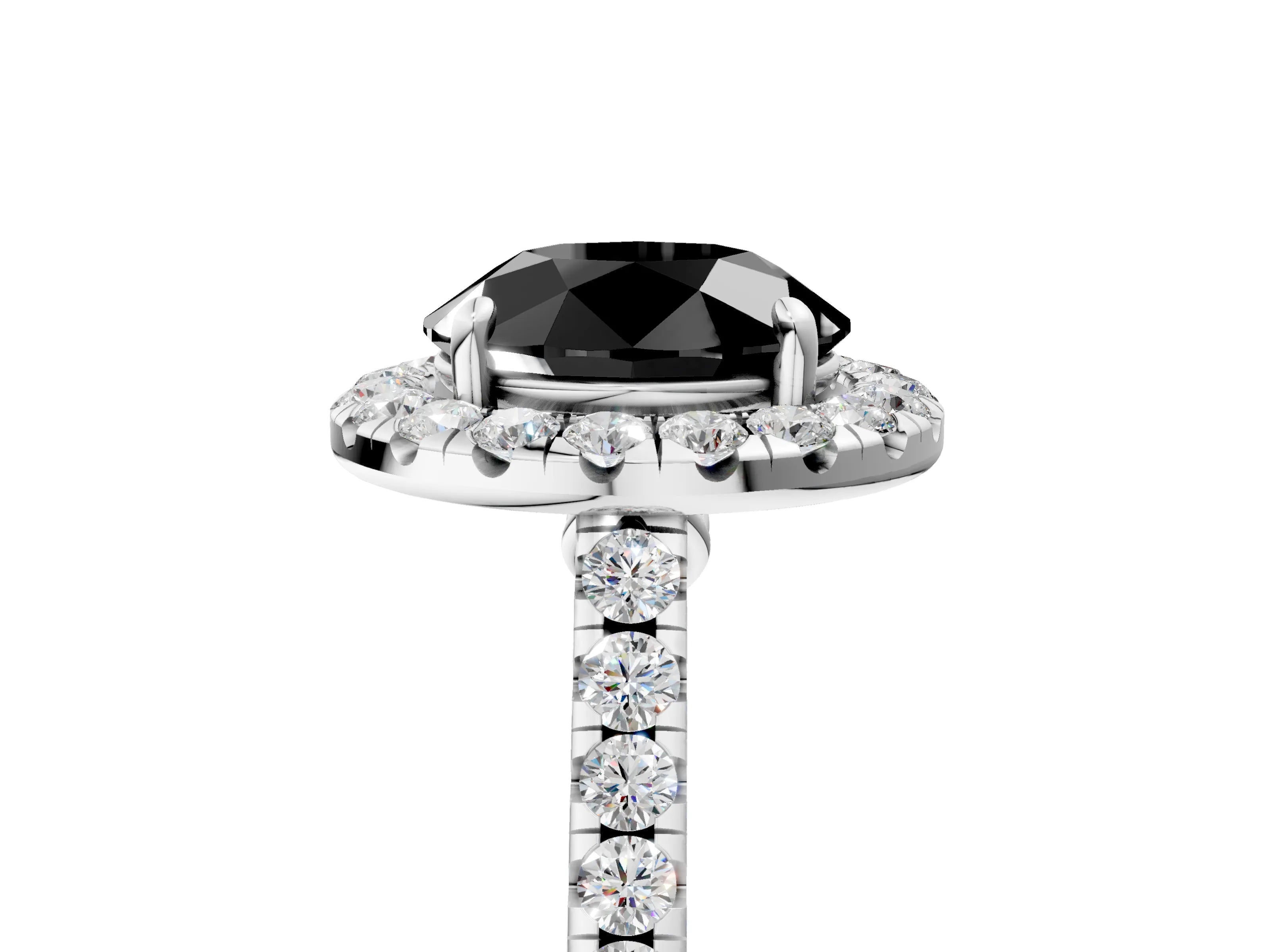 White gold Fancy Black Round Cut Halo Pave Diamond Engagement Ring with Four-Prong Setting_5