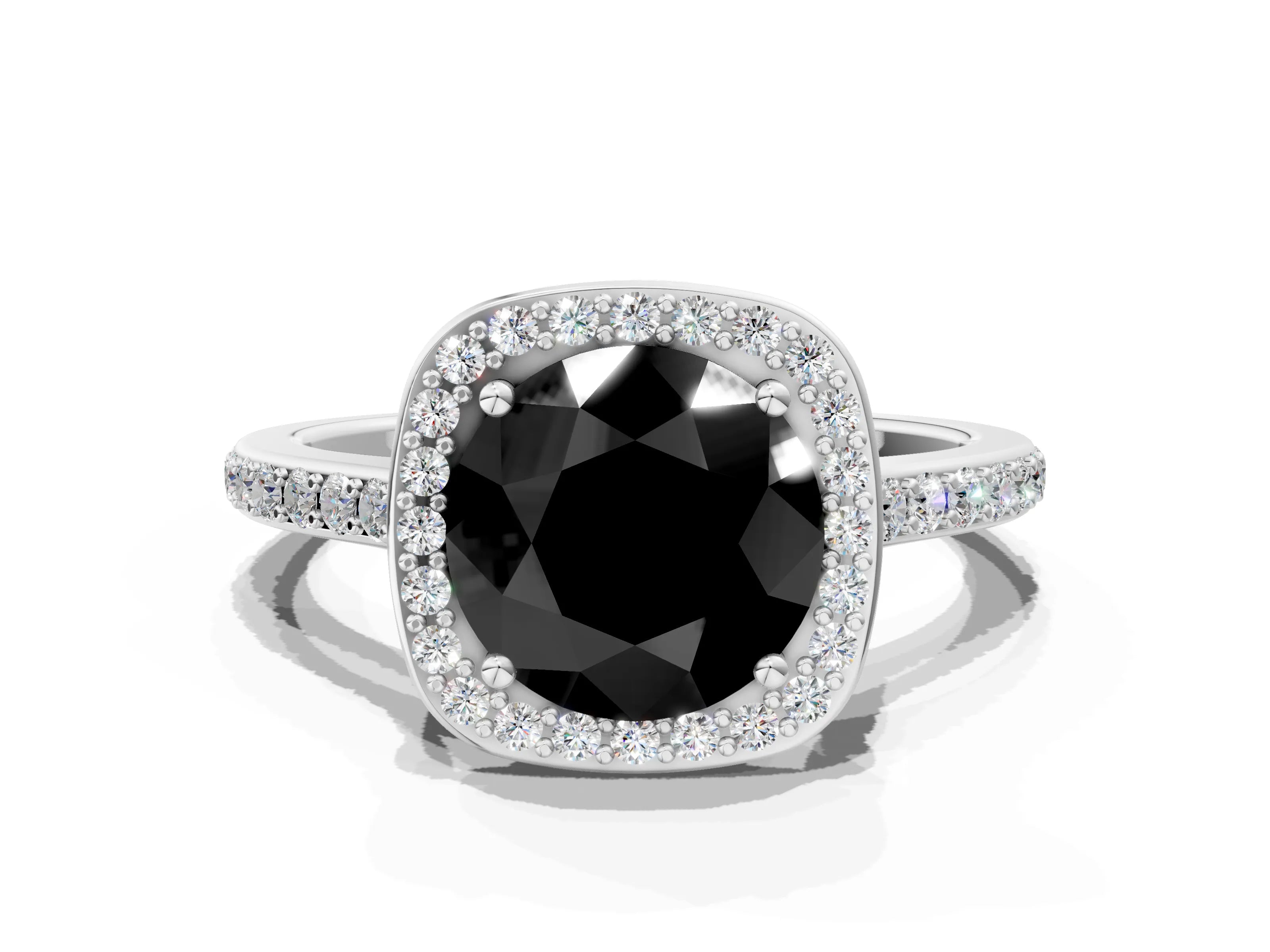 White gold Fancy Black Round Cut Halo Round Diamond Pavé Band with Four-Prong Setting_15