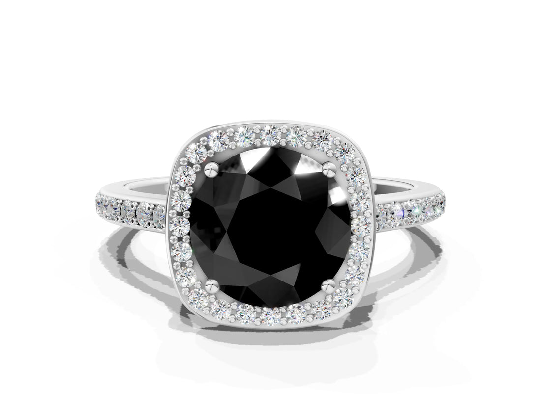 White gold Fancy Black Round Cut Halo Round Diamond Pavé Band with Four-Prong Setting_15