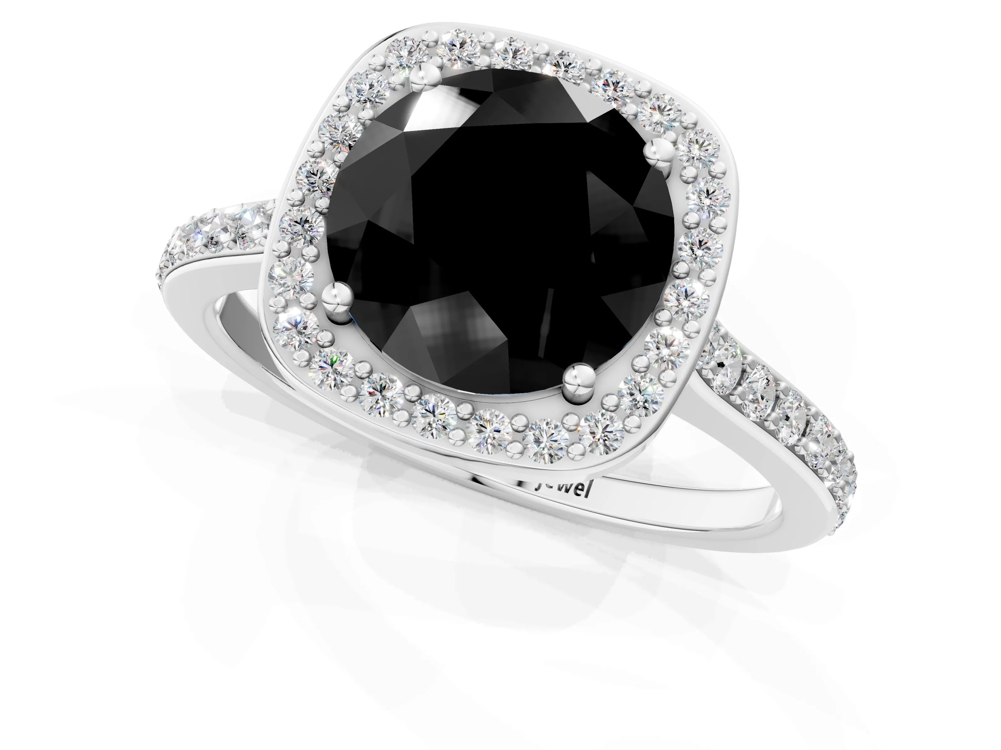 White gold Fancy Black Round Cut Halo Round Diamond Pavé Band with Four-Prong Setting_16