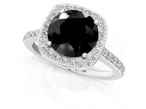 White gold Fancy Black Round Cut Halo Round Diamond Pavé Band with Four-Prong Setting_16