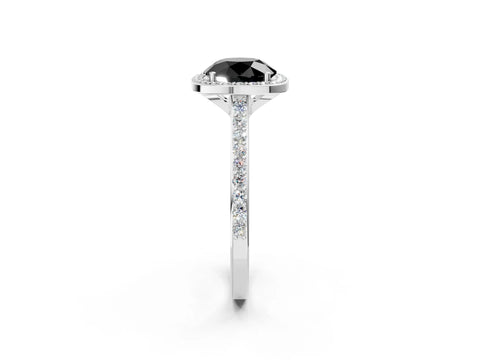 White gold Fancy Black Round Cut Halo Round Diamond Pavé Band with Four-Prong Setting_17