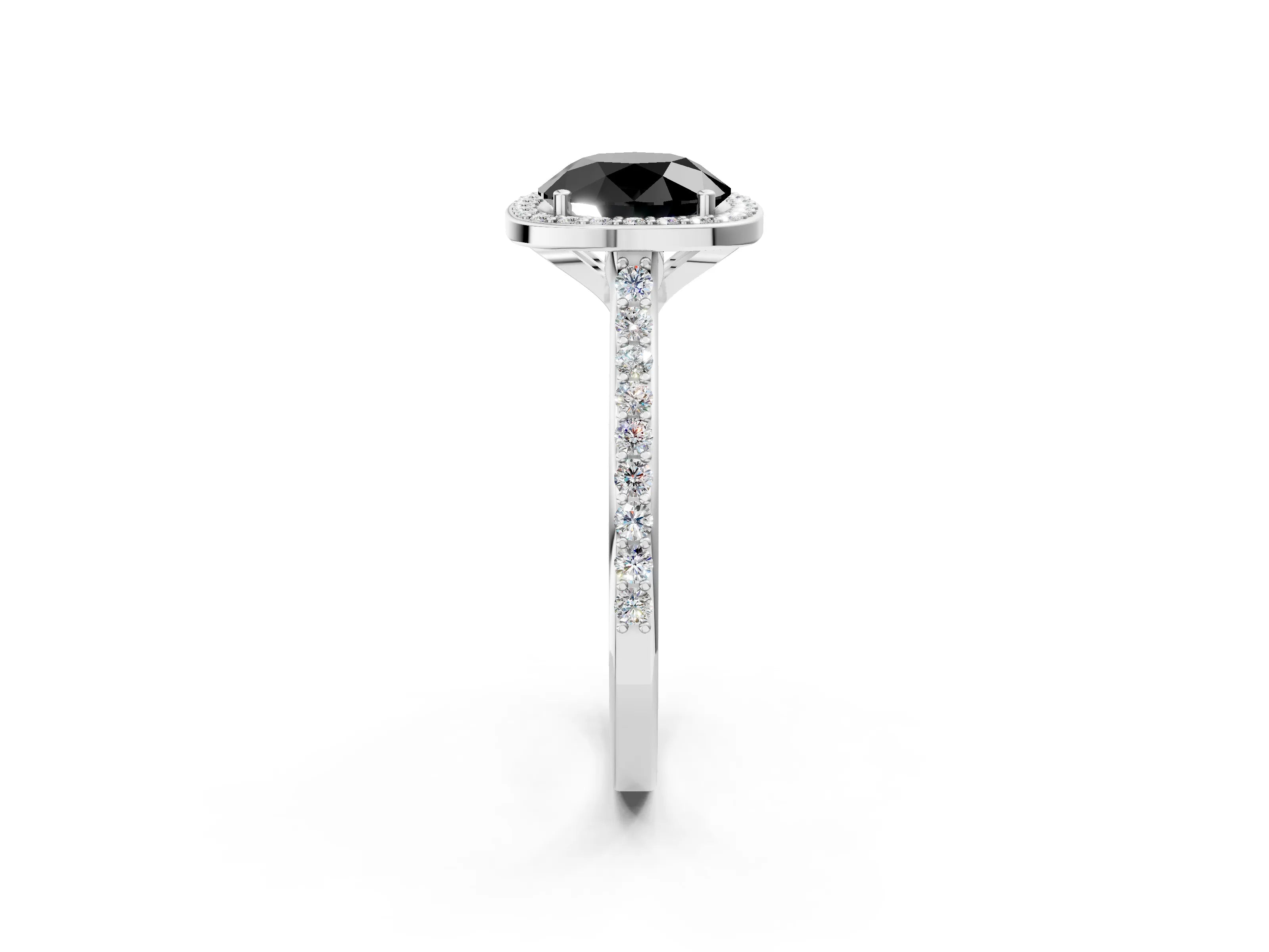 White gold Fancy Black Round Cut Halo Round Diamond Pavé Band with Four-Prong Setting_17