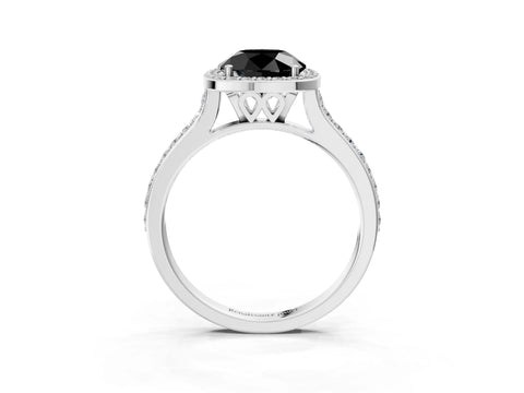 White gold Fancy Black Round Cut Halo Round Diamond Pavé Band with Four-Prong Setting_18
