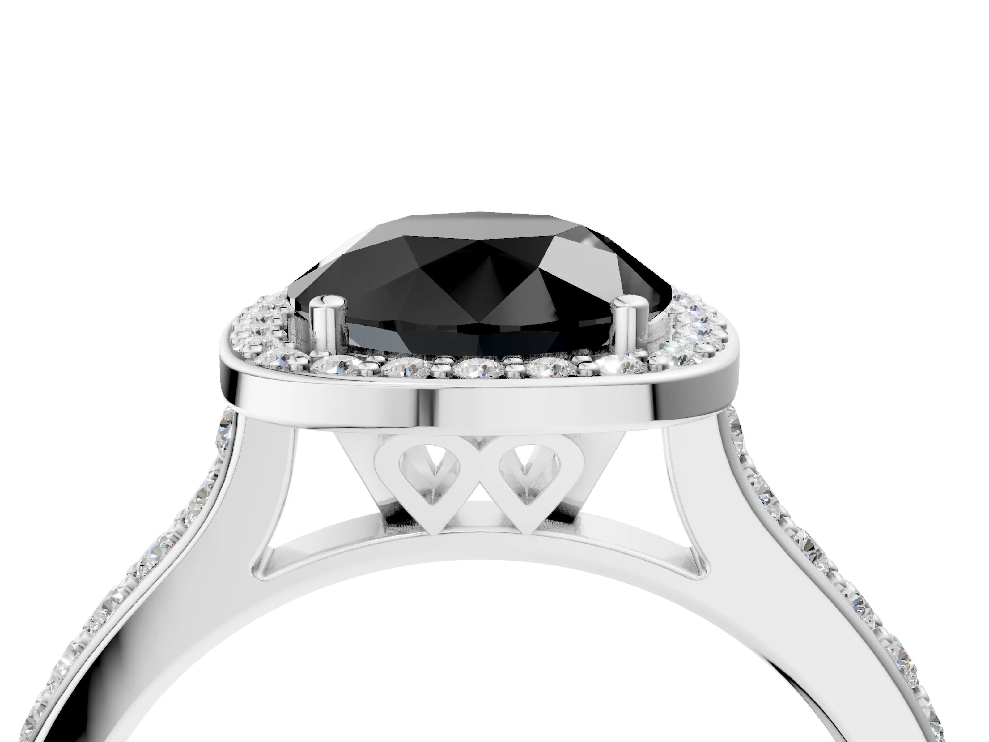 White gold Fancy Black Round Cut Halo Round Diamond Pavé Band with Four-Prong Setting_19
