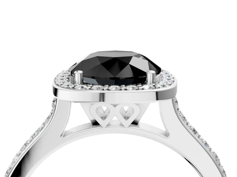 White gold Fancy Black Round Cut Halo Round Diamond Pavé Band with Four-Prong Setting_19