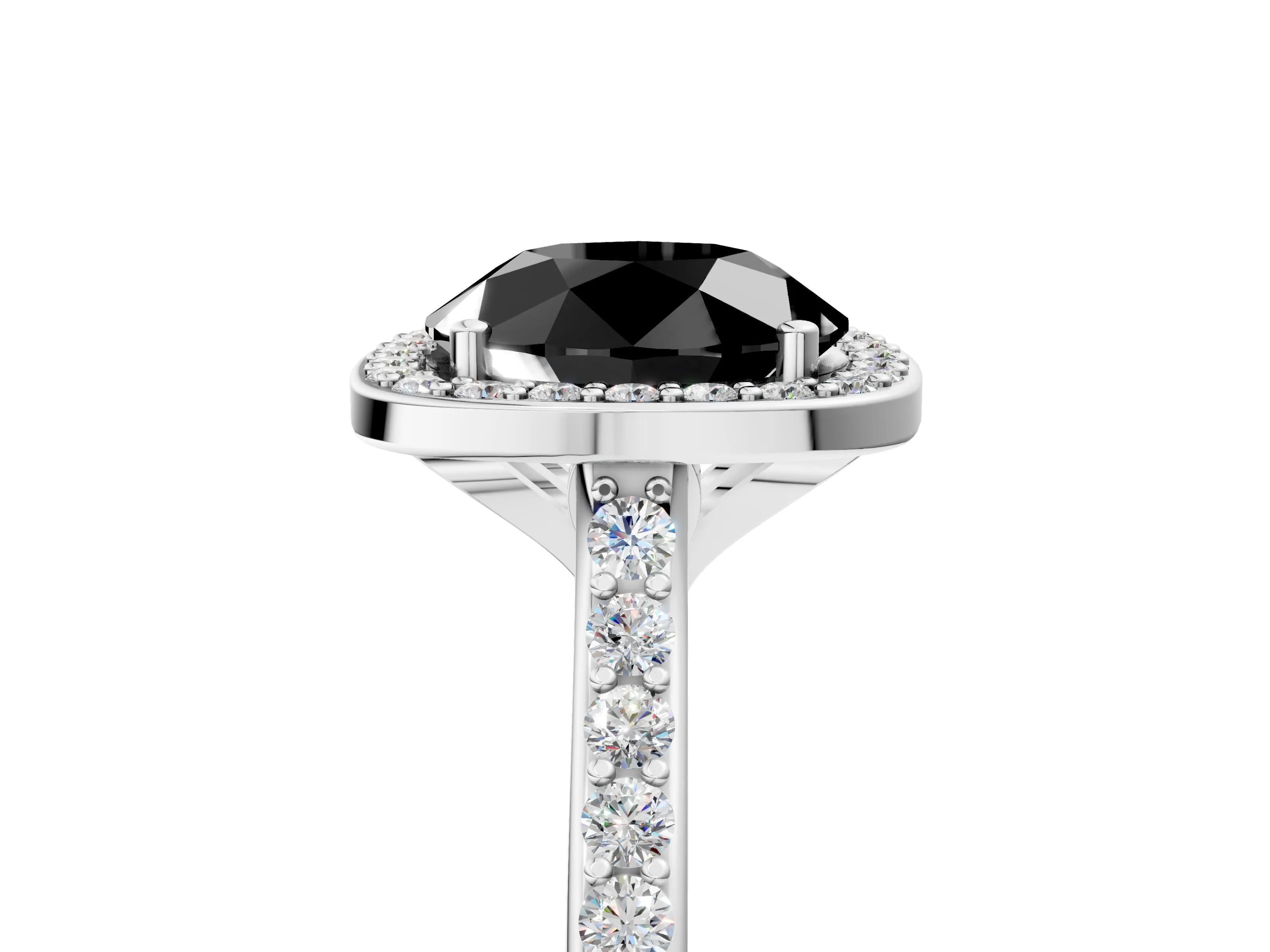 White gold Fancy Black Round Cut Halo Round Diamond Pavé Band with Four-Prong Setting_20