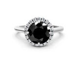 White gold Fancy Black Round Cut Halo Round Diamond Solitaire Engagement Ring with Pave Band and Four-Prong Setting_24