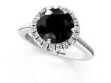 White gold Fancy Black Round Cut Halo Round Diamond Solitaire Engagement Ring with Pave Band and Four-Prong Setting_25