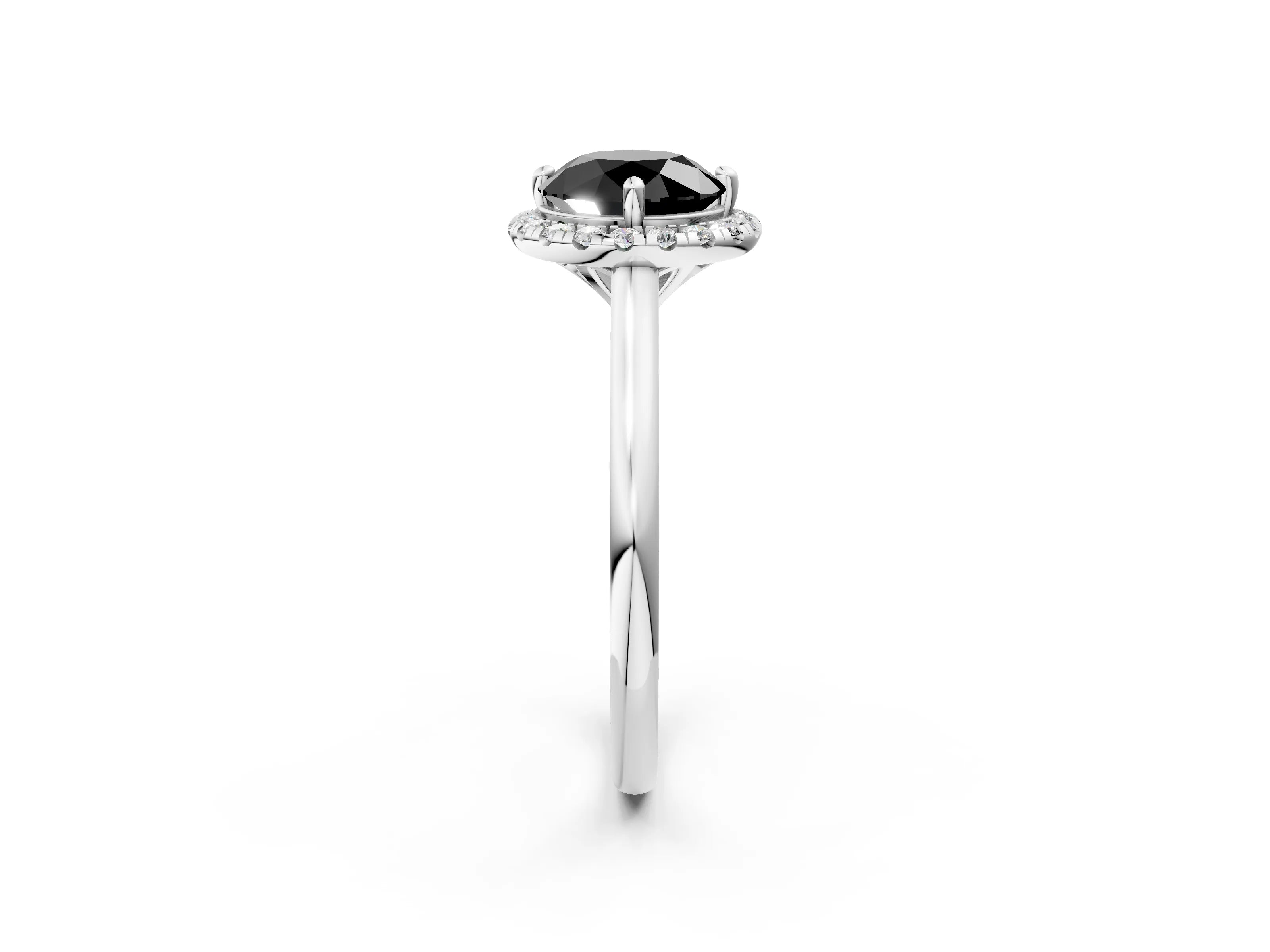 White gold Fancy Black Round Cut Halo Round Diamond Solitaire Engagement Ring with Pave Band and Four-Prong Setting_26