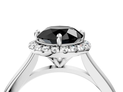 White gold Fancy Black Round Cut Halo Round Diamond Solitaire Engagement Ring with Pave Band and Four-Prong Setting_28