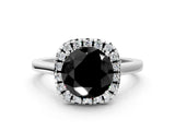 White gold Fancy Black Round Cut Halo Round Diamond Solitaire Ring with Pavé Band and Four-Prong Setting_12