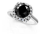 White gold Fancy Black Round Cut Halo Round Diamond Solitaire Ring with Pavé Band and Four-Prong Setting_13