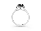White gold Fancy Black Round Cut Halo Round Diamond Solitaire Ring with Pavé Band and Four-Prong Setting_15
