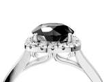 White gold Fancy Black Round Cut Halo Round Diamond Solitaire Ring with Pavé Band and Four-Prong Setting_16