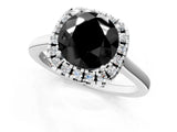 White gold Fancy Black Round Cut Halo Round Diamond Solitaire Ring with Pavé Band and Four-Prong Setting_1