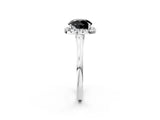 White gold Fancy Black Round Cut Halo Round Diamond Solitaire Ring with Pavé Band and Four-Prong Setting_2