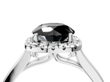 White gold Fancy Black Round Cut Halo Round Diamond Solitaire Ring with Pavé Band and Four-Prong Setting_4