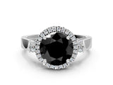 White gold Fancy Black Round Cut Halo Round Diamond Twist Band with Four-Prong Setting_24