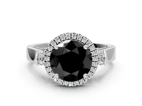 White gold Fancy Black Round Cut Halo Round Diamond Twist Band with Four-Prong Setting_24