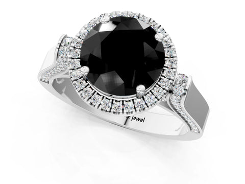 White gold Fancy Black Round Cut Halo Round Diamond Twist Band with Four-Prong Setting_25