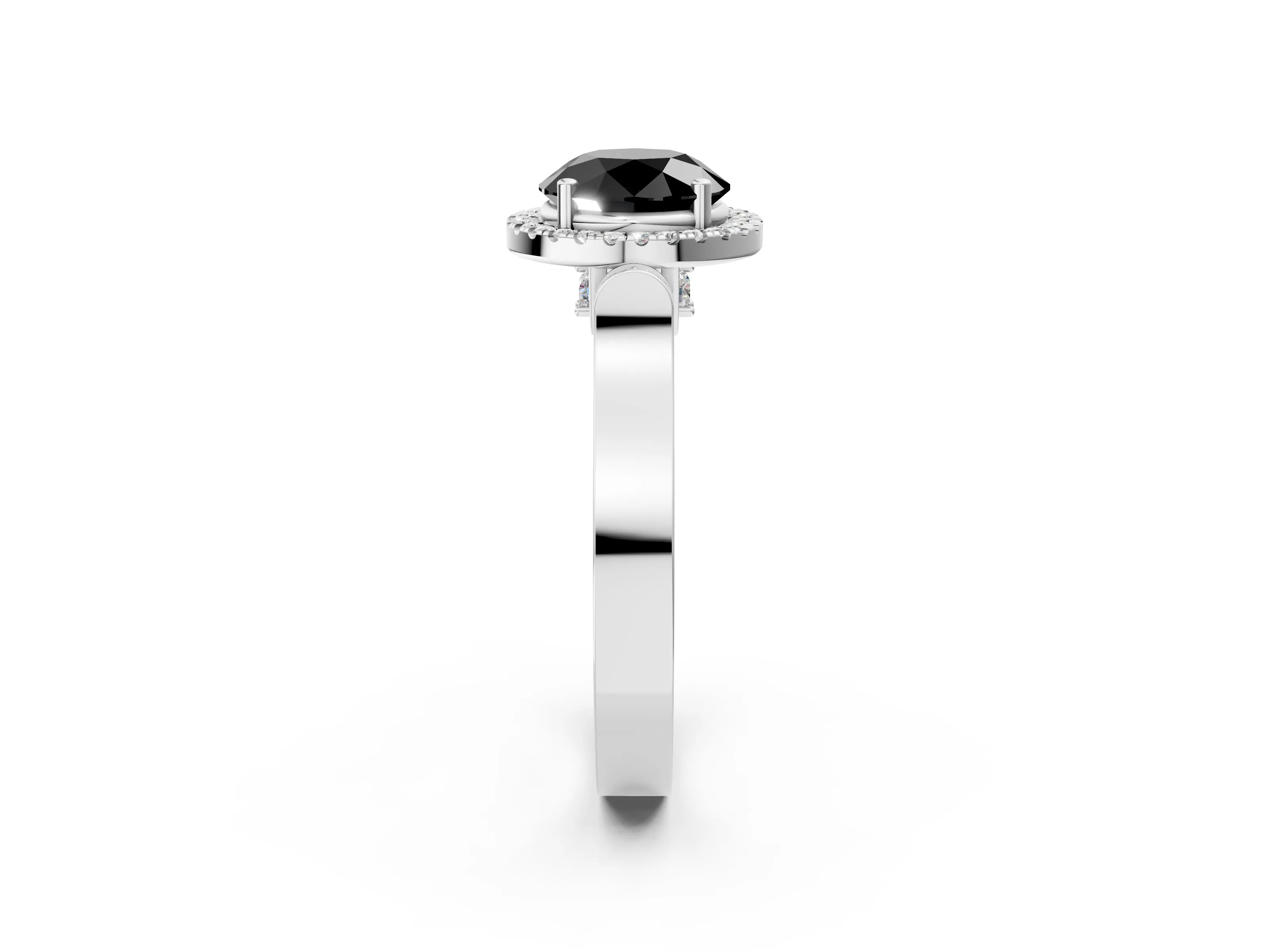 White gold Fancy Black Round Cut Halo Round Diamond Twist Band with Four-Prong Setting_26
