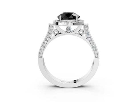 White gold Fancy Black Round Cut Halo Round Diamond Twist Band with Four-Prong Setting_27