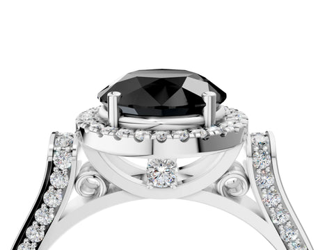 White gold Fancy Black Round Cut Halo Round Diamond Twist Band with Four-Prong Setting_28