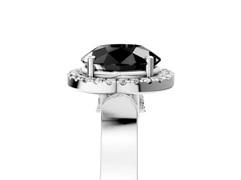 White gold Fancy Black Round Cut Halo Round Diamond Twist Band with Four-Prong Setting_29