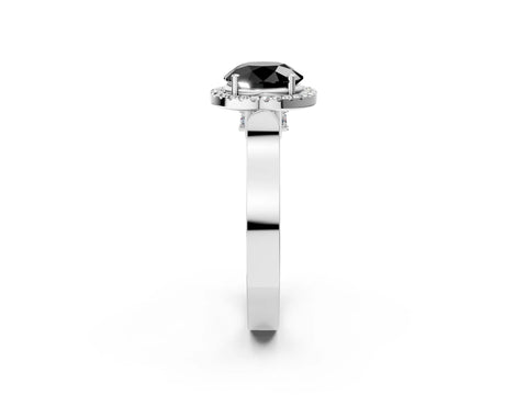 White gold Fancy Black Round Cut Halo Round Diamond Twist Band with Four-Prong Setting_2