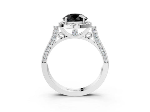 White gold Fancy Black Round Cut Halo Round Diamond Twist Band with Four-Prong Setting_3