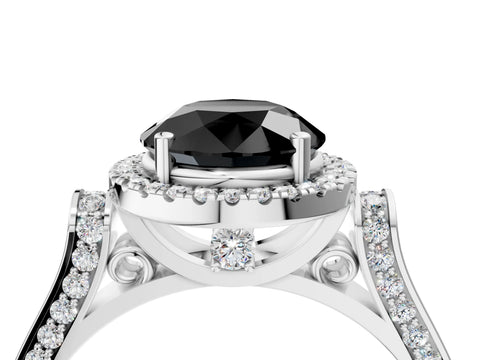 White gold Fancy Black Round Cut Halo Round Diamond Twist Band with Four-Prong Setting_4