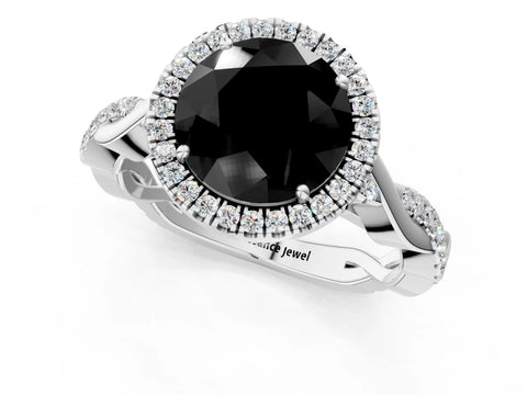White gold Fancy Black Round Cut Halo Twist Band with Four-Prong Setting_1