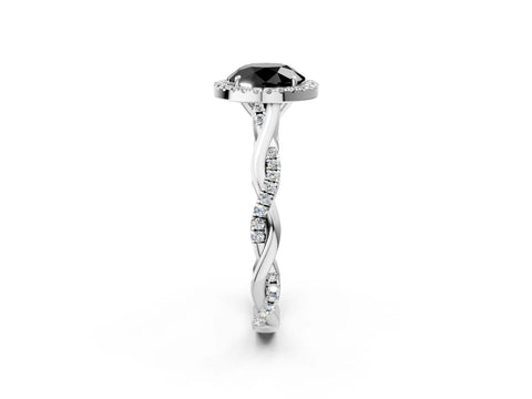 White gold Fancy Black Round Cut Halo Twist Band with Four-Prong Setting_2