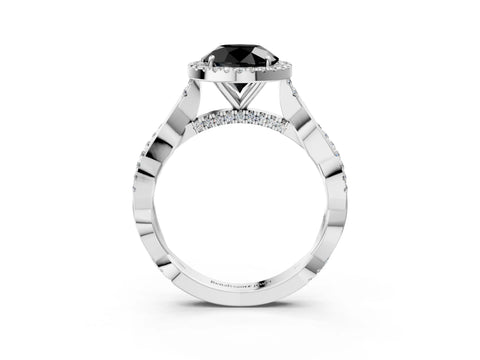 White gold Fancy Black Round Cut Halo Twist Band with Four-Prong Setting_3